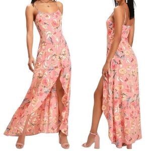 Lulus Zinnia Blush Pink Floral Print Feminine Summer High Low Maxi Dress Large